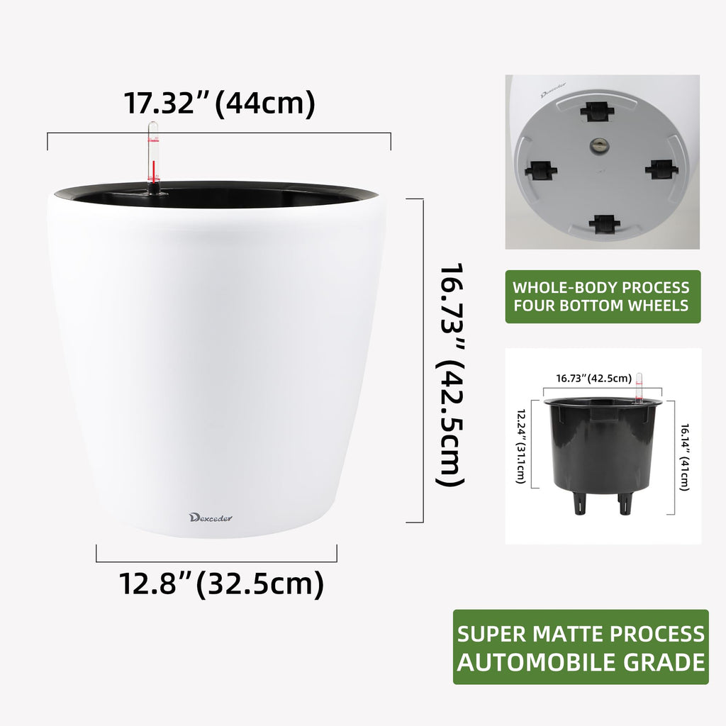 18x17 Self Watering Planter with Wheels (White Matte)