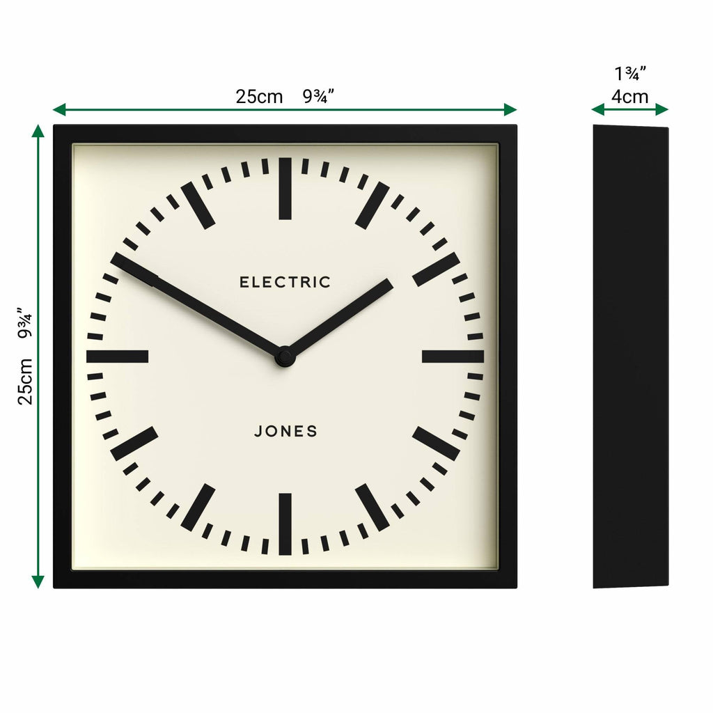 Box railway wall clock | Square station clock | 10" | Black