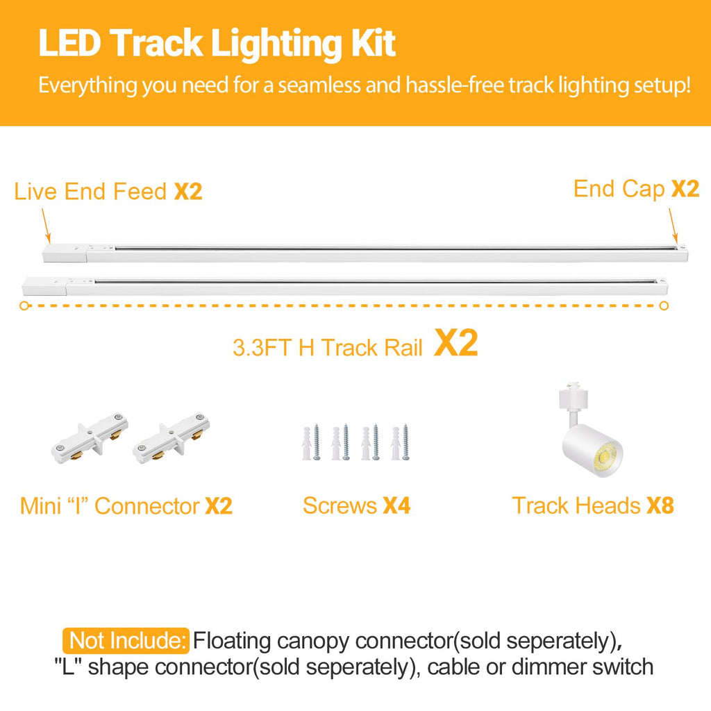 LED Track Lighting Kit with 6.6FT H Type Track Rail, White
