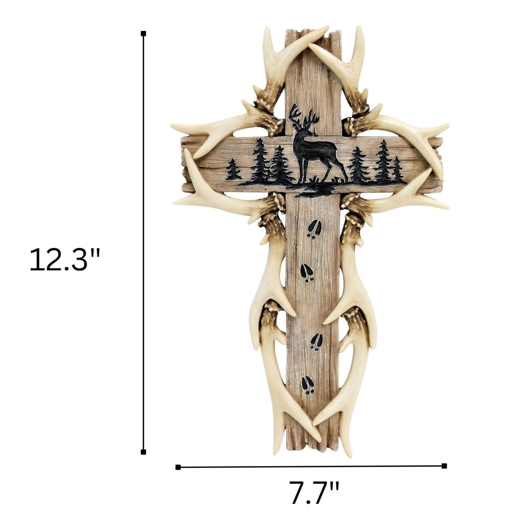 Rustic Woodland Deer Antler Wall Hanging Cross