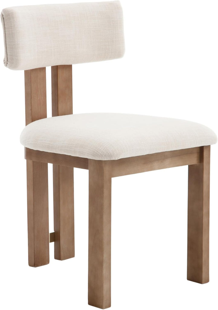 Linen Wooden Dining Chairs Set of 4, Modern Farmhouse Dining Room Kitchen Chairs with Curved Backrest Natural Wood