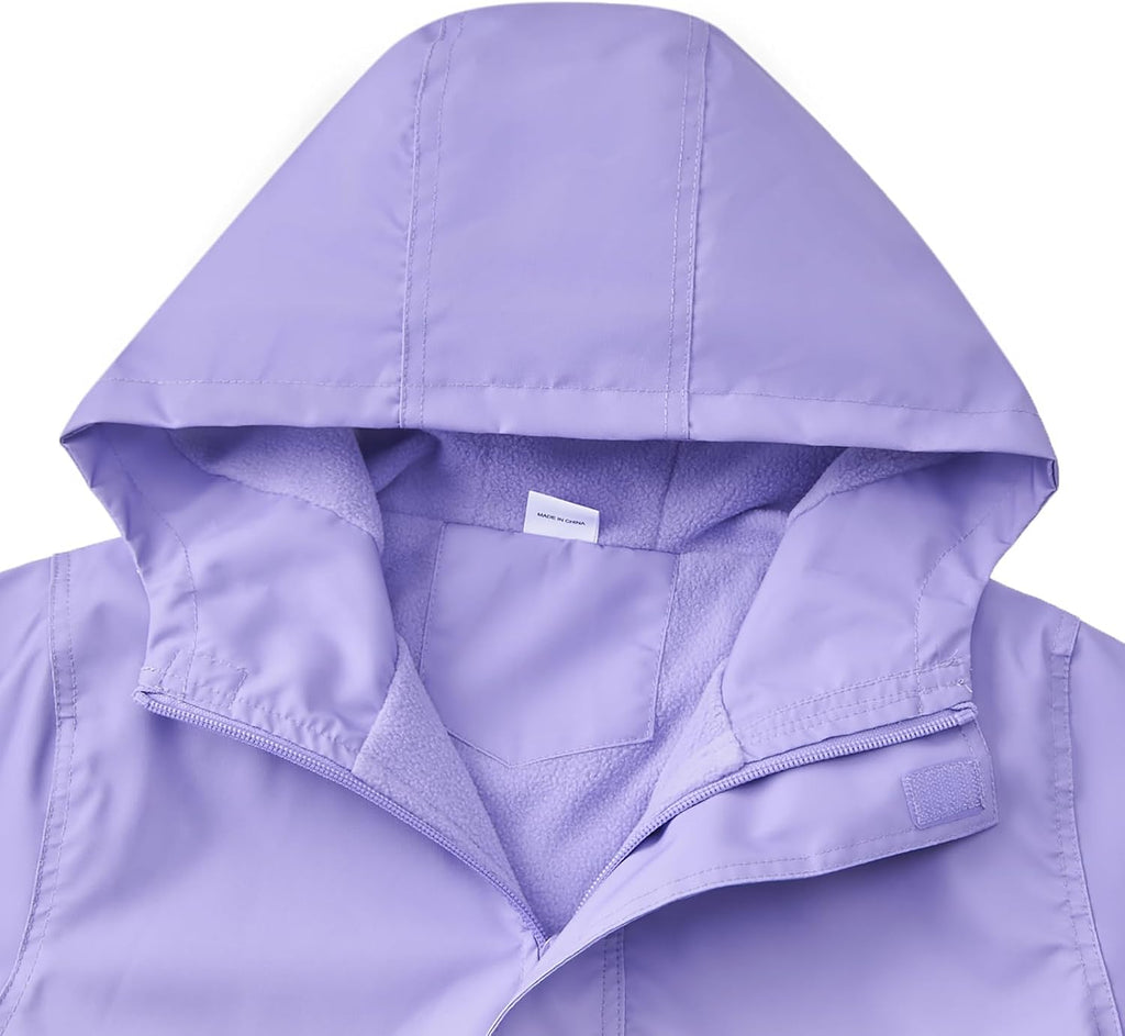 Boys Girls Rain Jacket Lightweight Waterproof Hooded Fleece Lined Raincoat Windbreakers for Kids