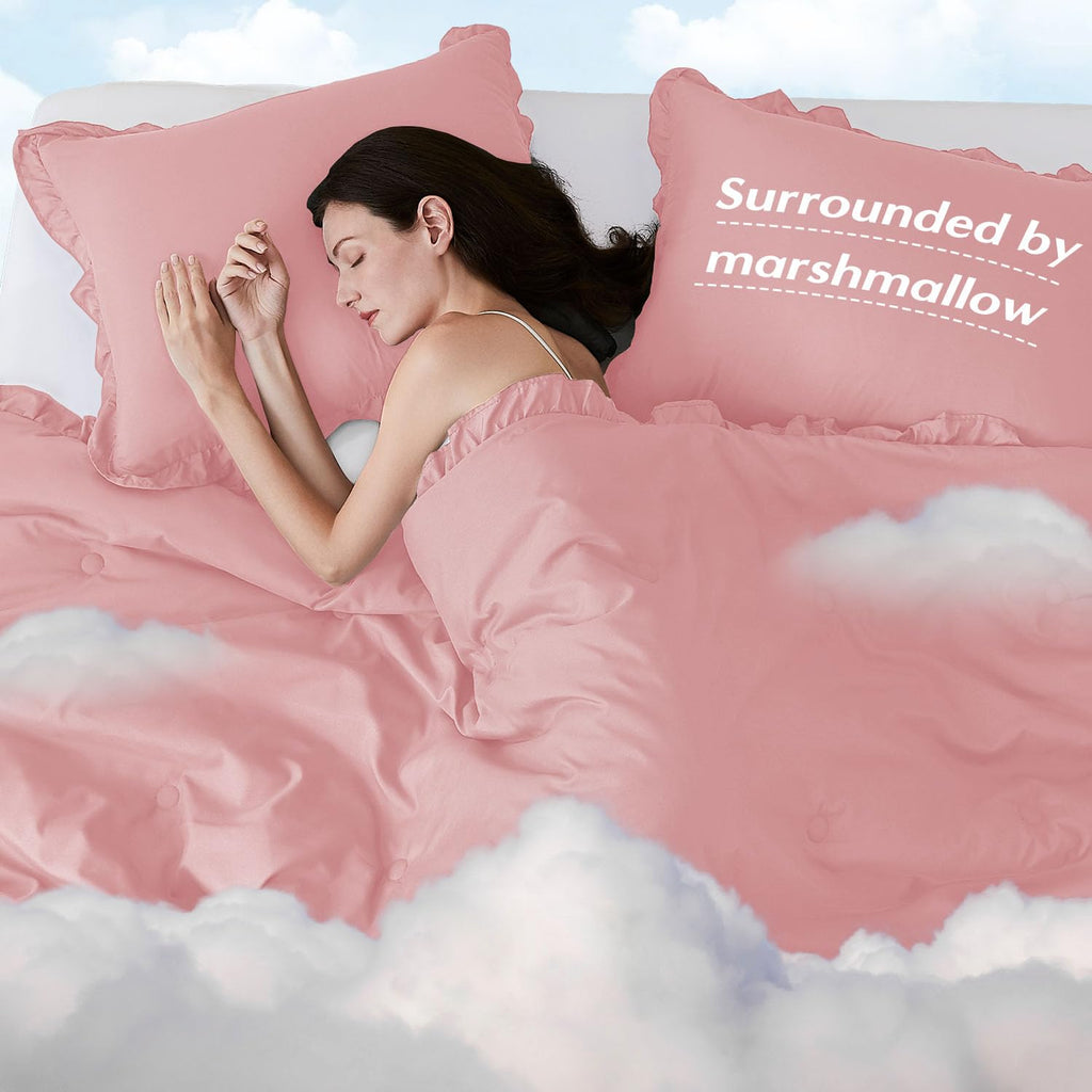 Lightweight 3 Pieces- Ruffle Bed Set Vintage Farmhouse Soft Comforter Set with 2 Pillow Shams(, 106x92 inches
