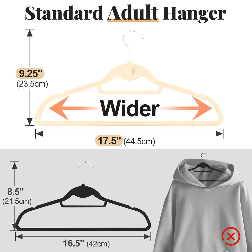 Velvet Felt Stackable Hangers 50 Pack, Thin & Space Saving, Ivory