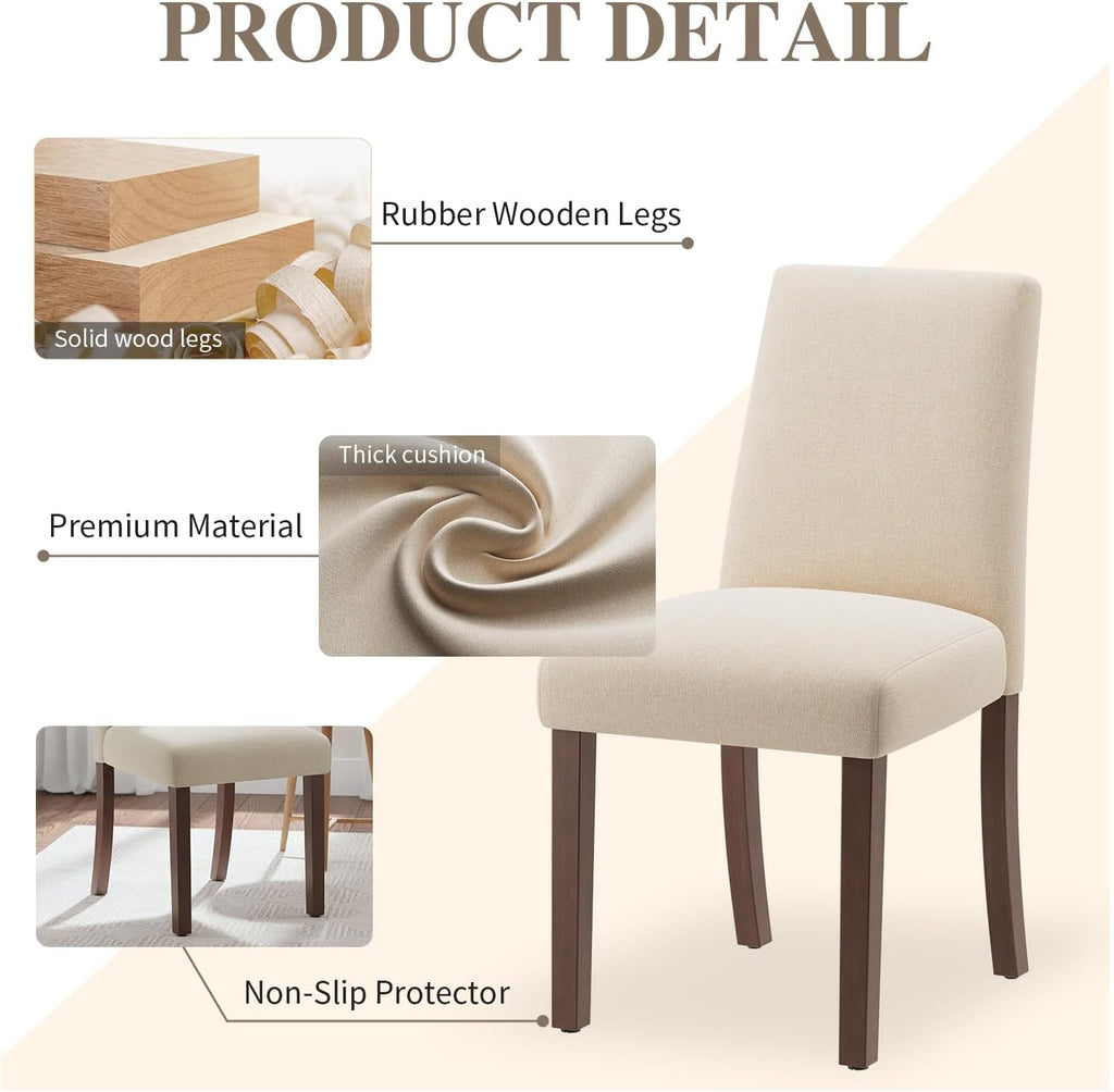 Dining Chairs Set of 2, Modern Dining Room Chairs with Wooden Legs, Upholstered Kitchen Farmhouse Parsons Chairs for