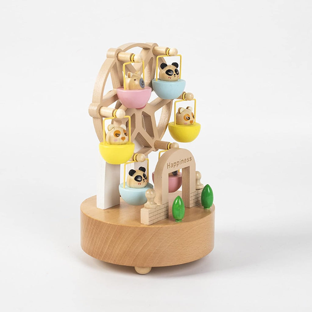 Windmill Music Box Ferris Wheel Carousel Wooden Ferris Wheel Music Box Wind Up Mechanism Rotating Ferris Wheel Music