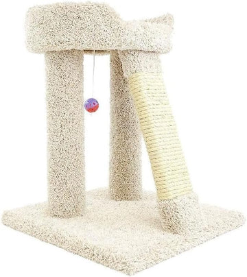 French Flair Elevated Cat Scratch Post with Cat Bed, Compact and Stylish Elevated Cat Bed with Plush Carpet and Sisal