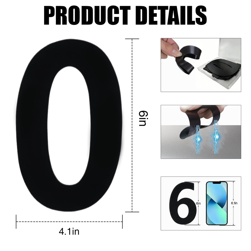 6 Inch Magnetic House Numbers, Black, 1 Set