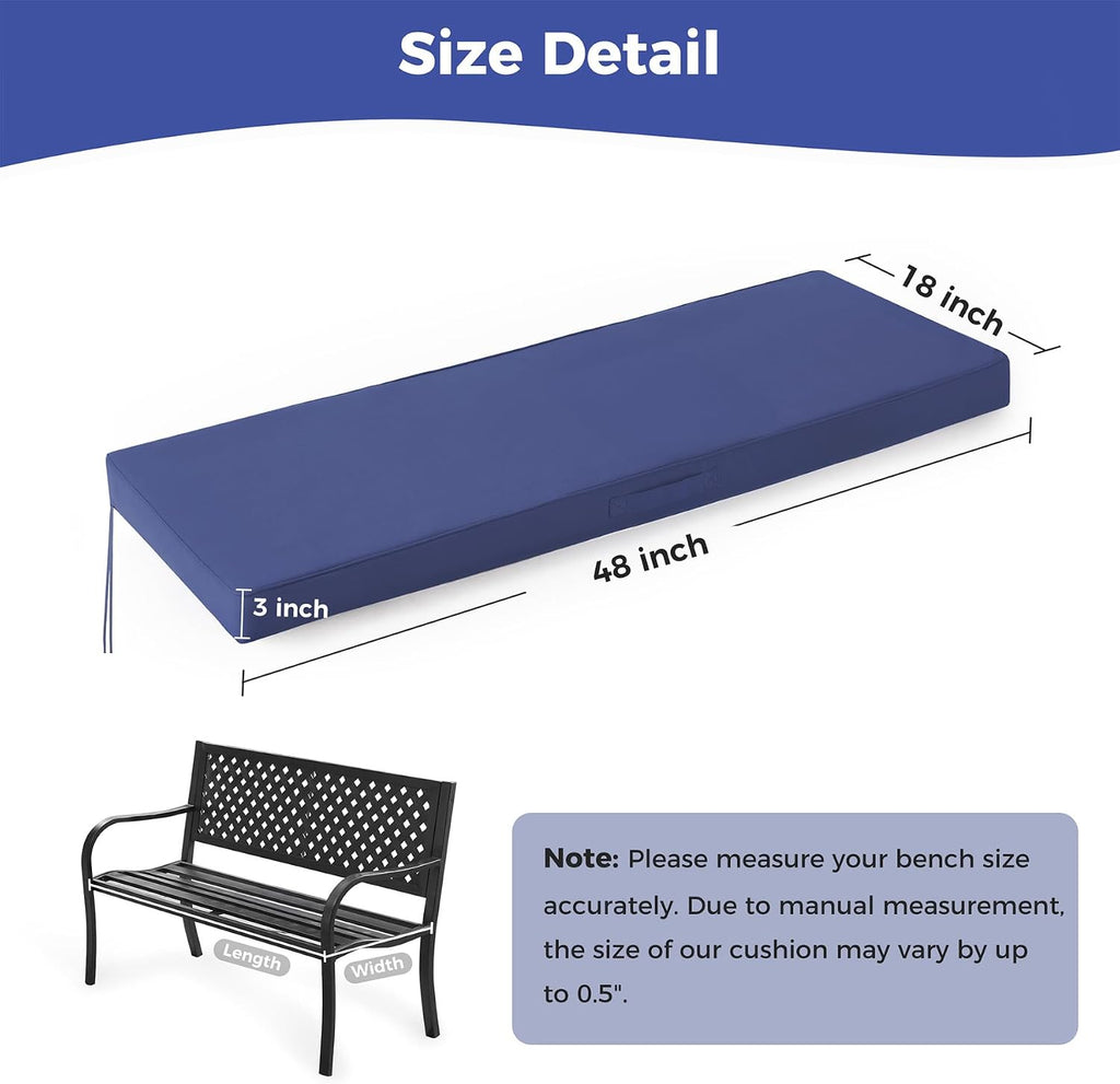 Outdoor Bench Cushion Waterproof, 48x18x3 Inch, Navy Blue | Fade Resistant Bench Cushion for Outdoor Furniture, With