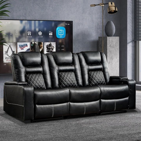 CANMOV Home Theater Seating Seats, Theater Recliner Chair Sofa, PU Leather 3 seat Power Recliner Sofa with Cup Holders