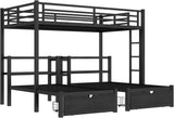 Full XL Over Twin Over Twin Triple Bunk Beds with Storage Drawers, Shelves