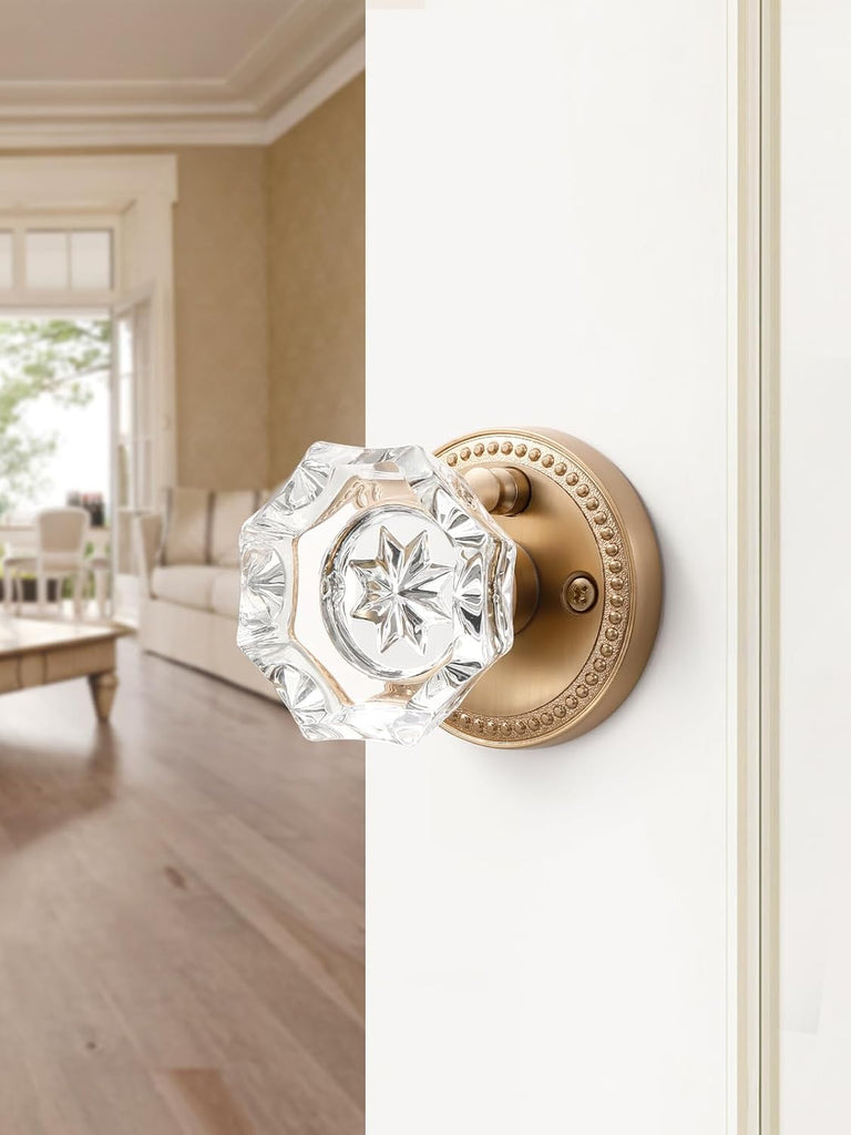 Door Knob Champagne Bronze Privacy Crystal Glass Interior 1 Pack