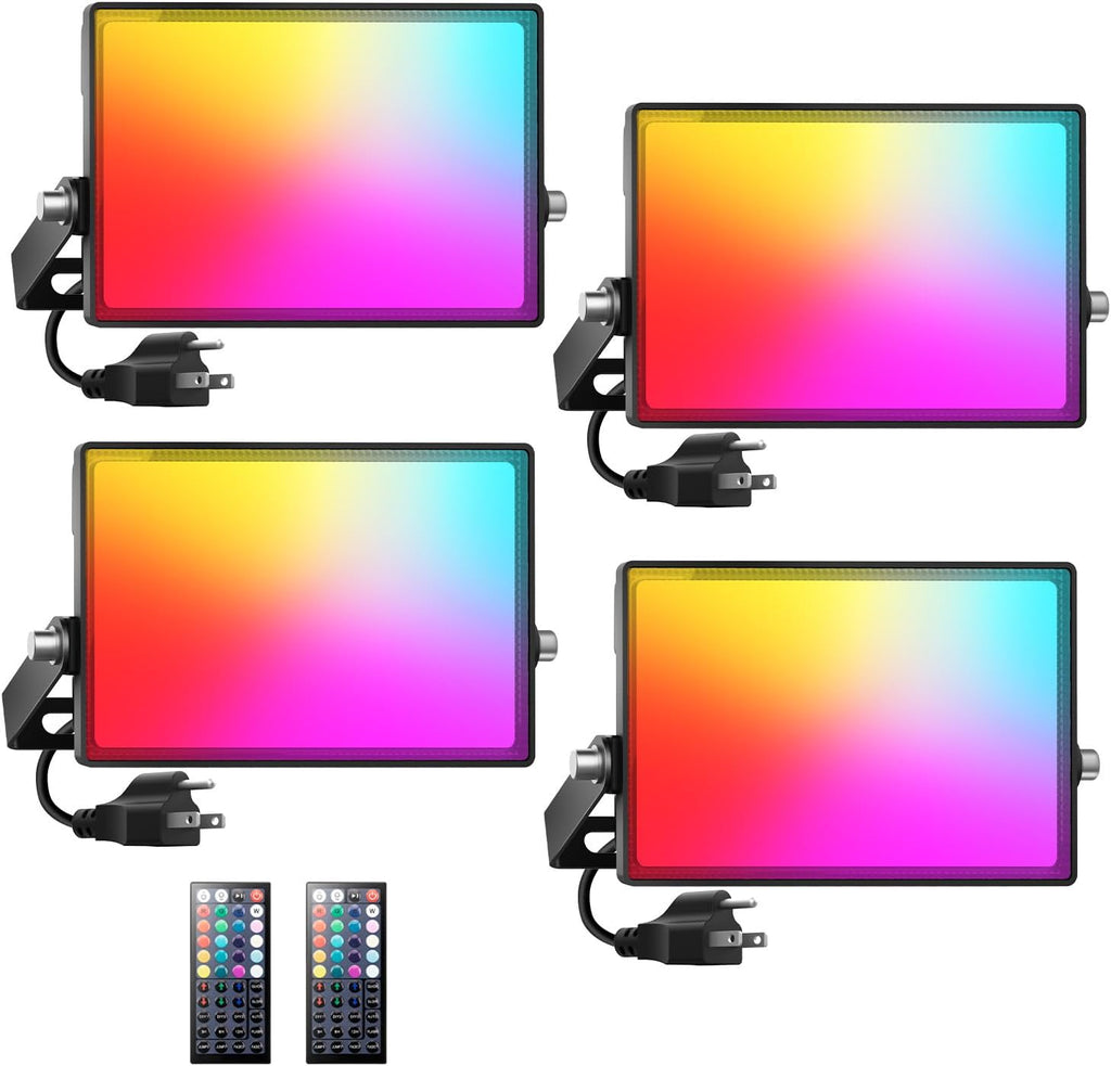 LED Flood Light Outdoor 250W Equivalent, 25W Color Changing RGBW Floodlight with Remote, 2700K Warm White IP66 Stage