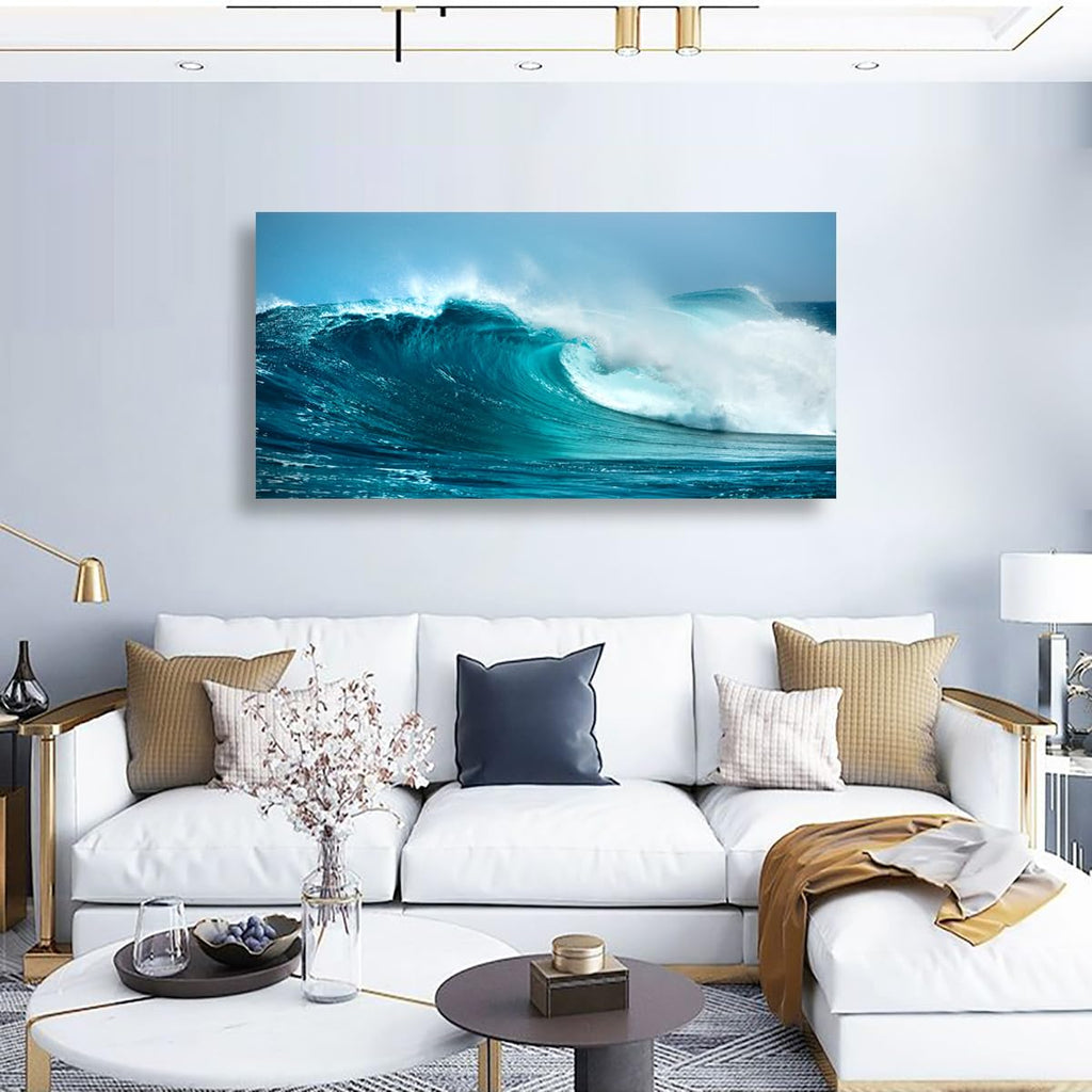 Sea Waves Wall Art Bedroom Office Paintings Large Blue Beach Wall Art Pictures Artwork Nature Ocean Canvas Wall Art