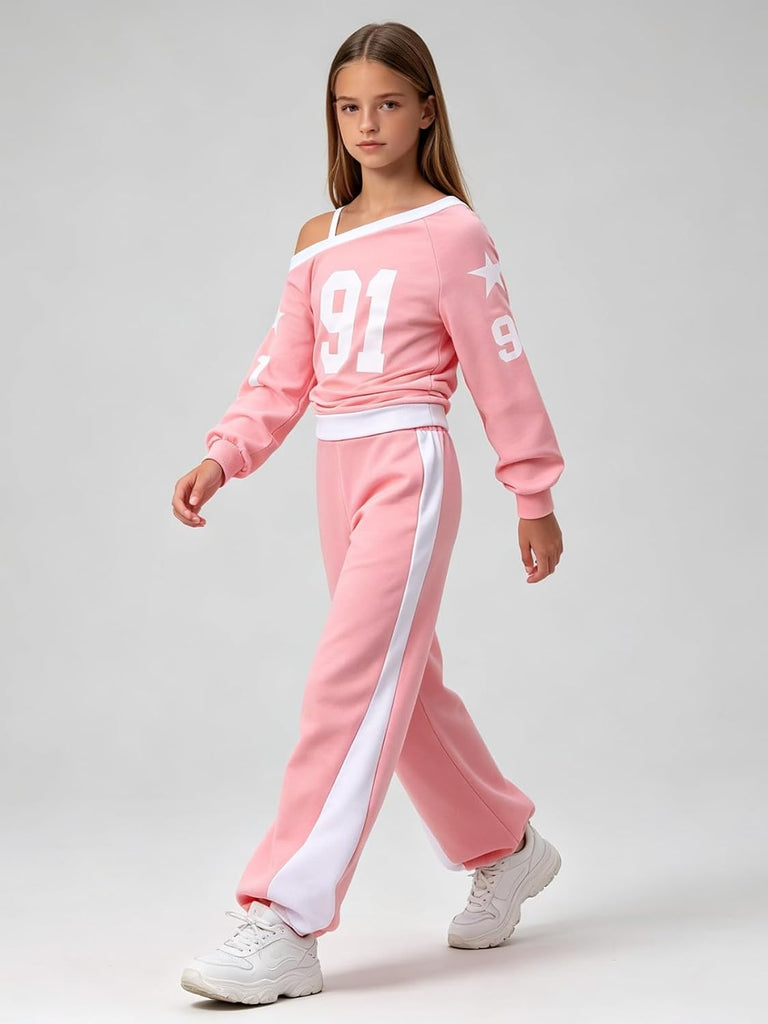 Teen Girls Clothes 2 Piece Off the Shoulder Top and Pants Fall Girl Outfits Set with Pockets