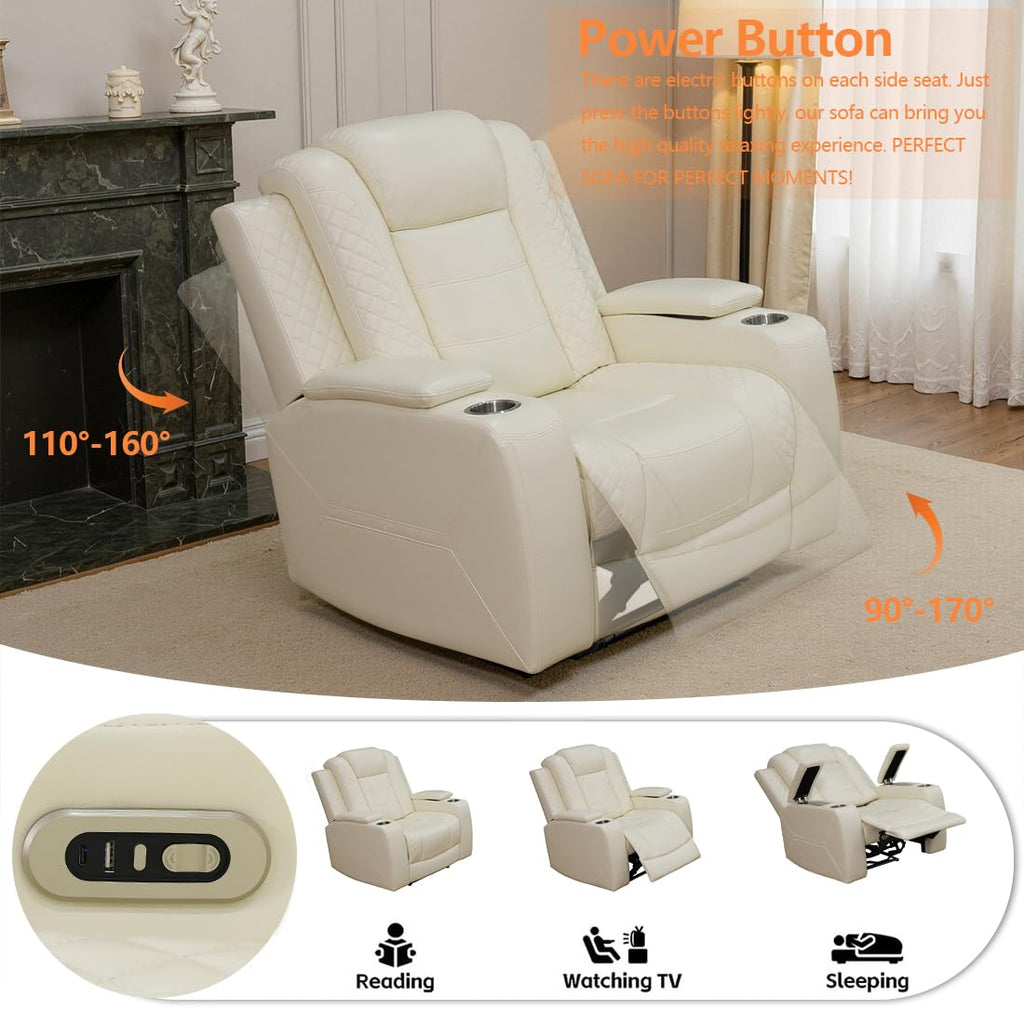 Living Room Furniture Sets with LED, Power Reclining Couch Set, Include 1 Loveseat, 3 Seat Sofa, Modern Creamy White