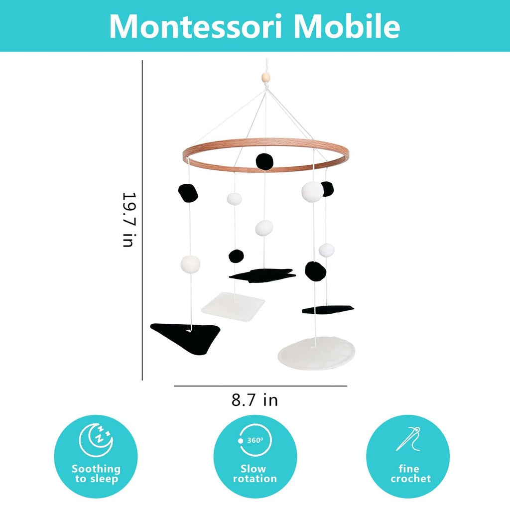 Montessori Mobile for Crib, Black and White Mobile for Baby, Neutral Baby Crib Mobile for Boys Girls, Nursery Mobiles