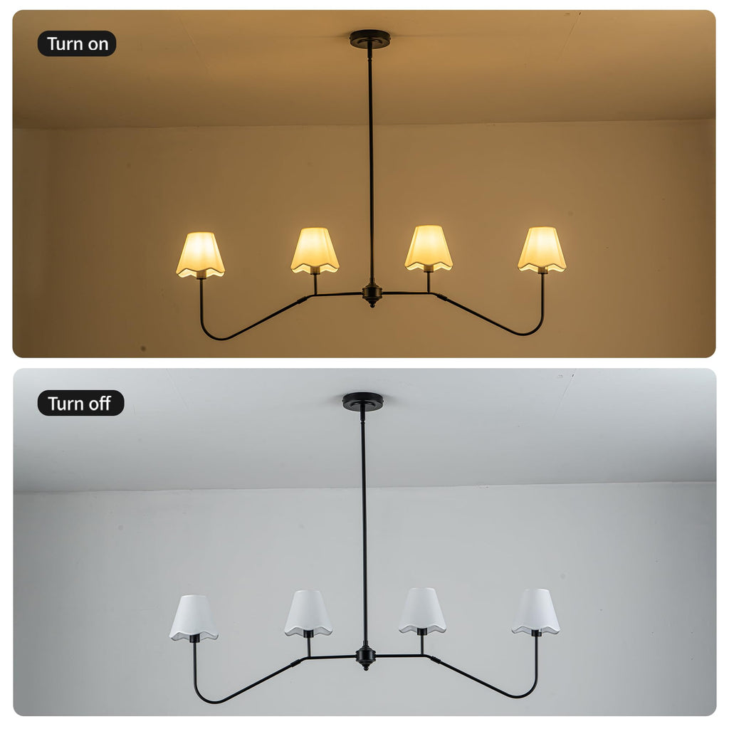 47" Modern Linear Dining Room Light Fixture,4-Light Black Chandelier