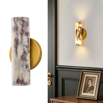 9.45in Natural Alabaster Wall Sconce, Nordic Marble Sconce with Metal Base