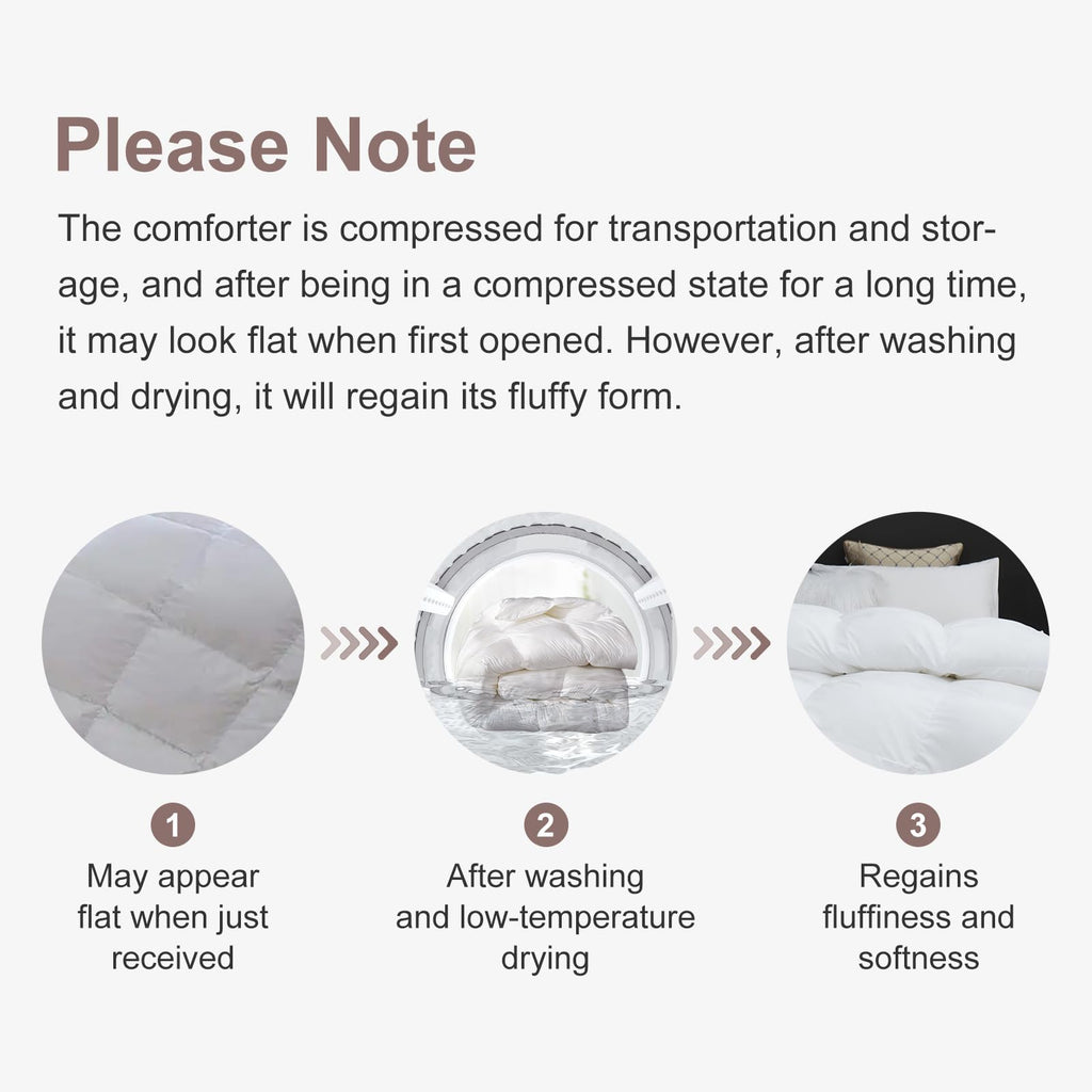 Fluffy Down Alternative Comforter, All Season Duvet Insert Lightweight Bed Comforter Insert White Baffle Box Stitched