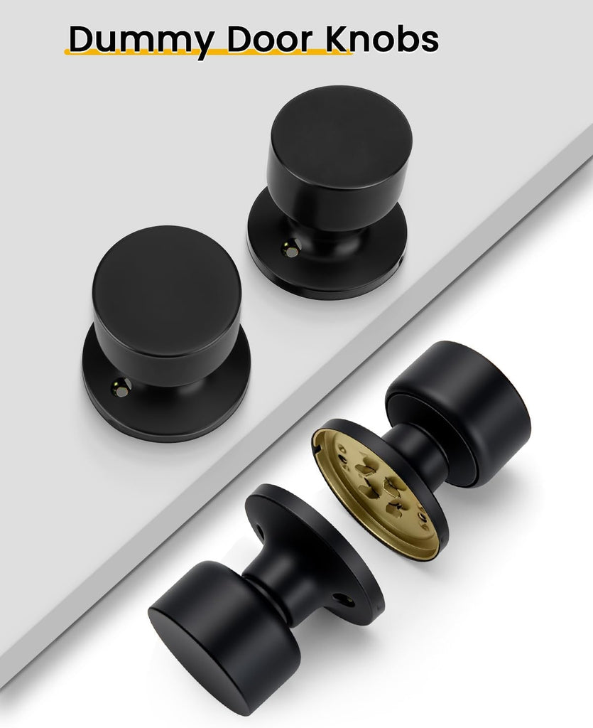 Matte Black Dummy Door Knobs, Non-Turning Interior Handle 1 Pack