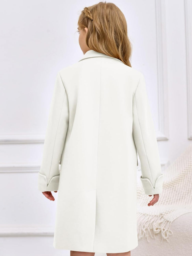 Girls Double Breasted Trench Coat Notch Lapel Long Peacoat