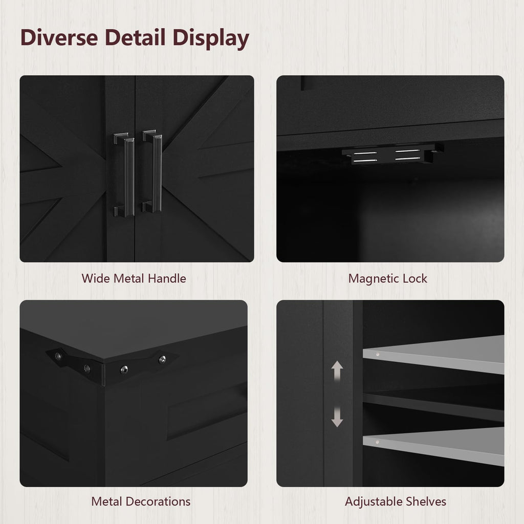 Buffet Cabinet, 61" Large Sideboard Buffet Storage Cabinet with 3 Drawers, Farmhouse Coffee Bar with 4 Doors, Black