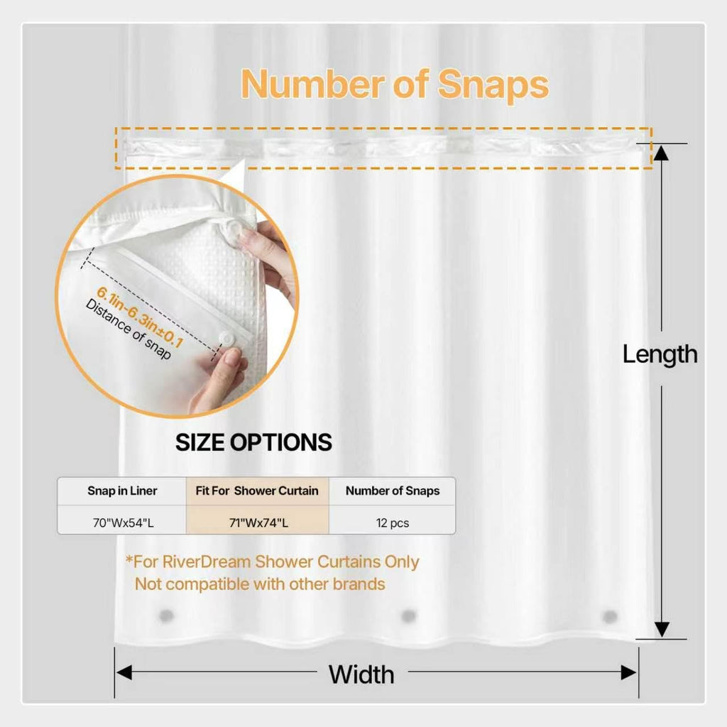 2 Pack Plastic Snap in Shower Curtain Liner Replacement, 70Wx54H