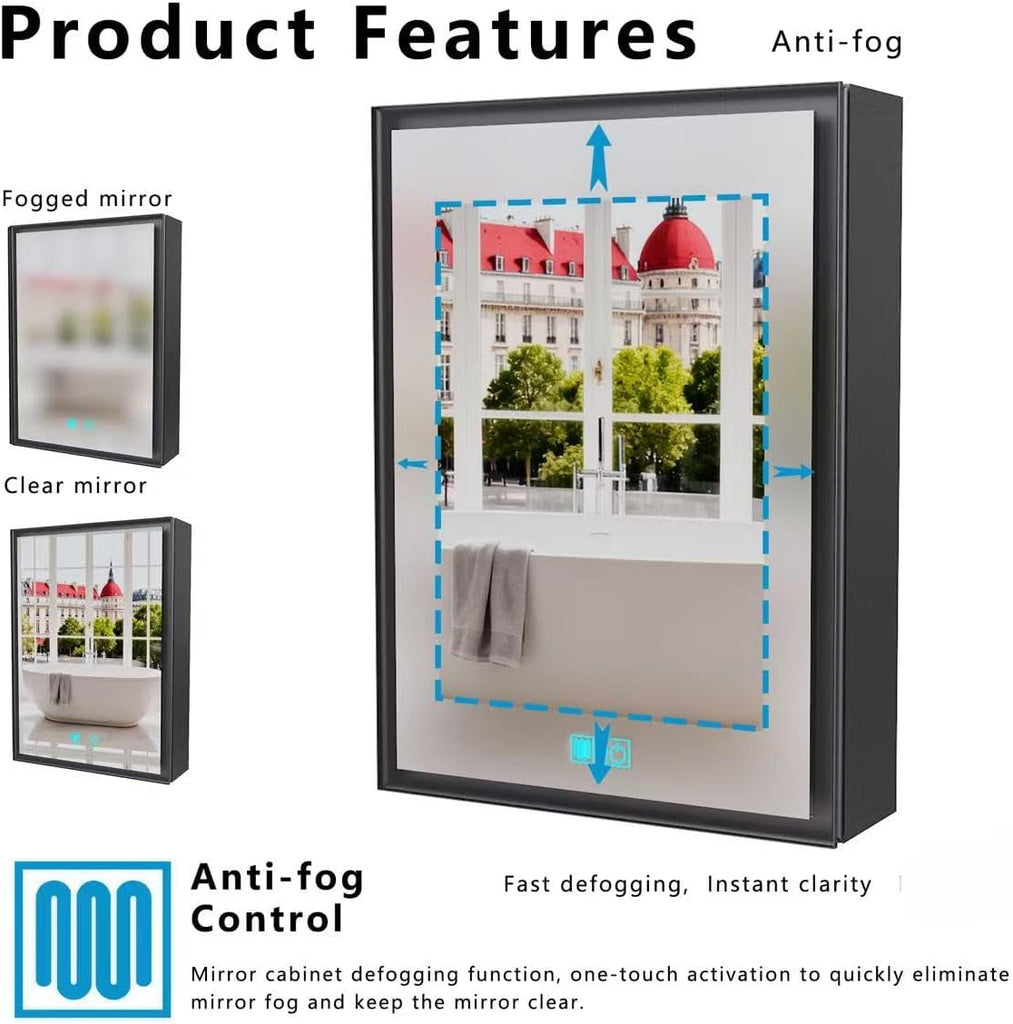 Mirror Medicine Cabinet with Storage,White led Lighted Bathroom Mirror Anti Fog smart Medicine Cabinet,wall Mounted