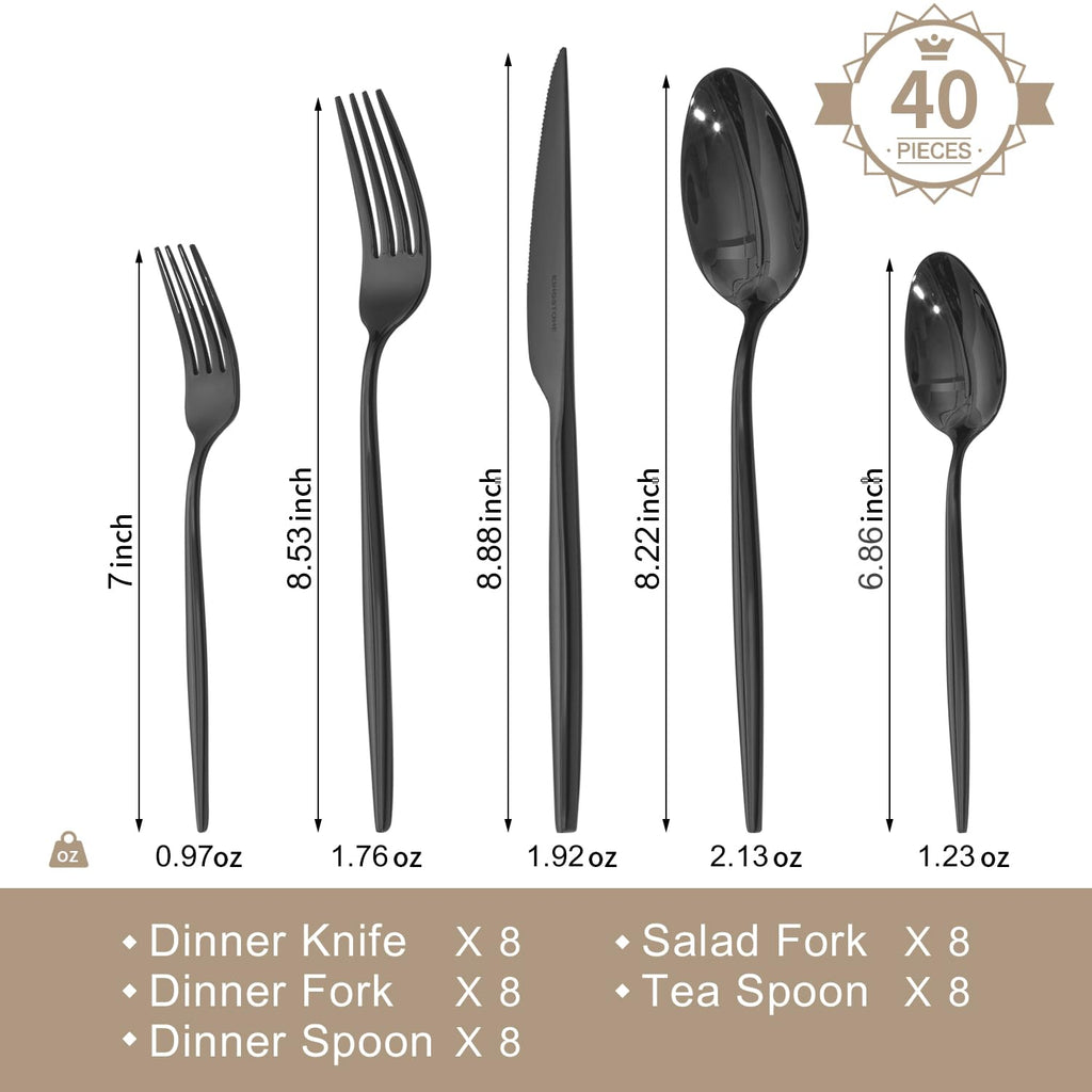 18/10 Silverware Set for 8, 40 Piece Black Stainless Steel Flatware Cutlery