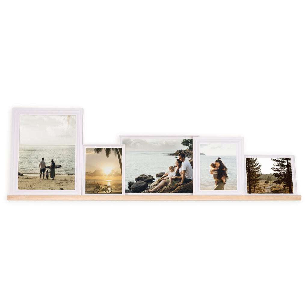 Ted 60" Wall Mount Narrow Extra Long Picture Ledge Photo Frame Display - Wooden Floating Shelves Office Kitchen