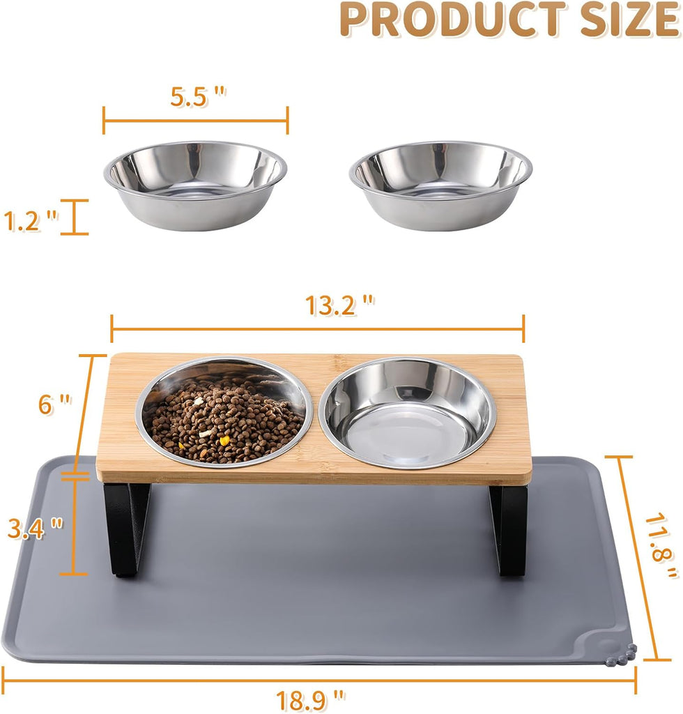 Upgraded Elevated Cat Bowls with Food Mat, 15°Tilted Stand Anti Vomiting Raised Cat Dishes for Food and Water, 2
