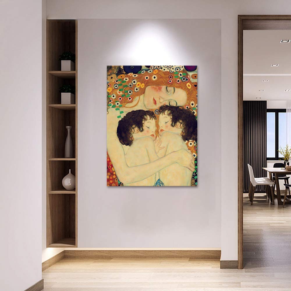 Mother Canvas Wall Art Gustav Klimt Style Art Print Home Decoration Stretched and Framed Ready to Hang 28x44 inch