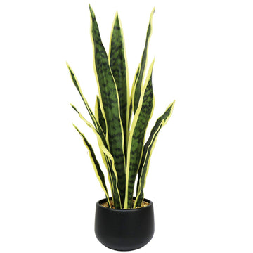 Artificial Snake Plant with Potted 23.6" Fake Plastic Sansevieria Faux Plants in Pot for Outdoor Window Box Verandah