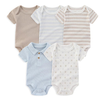 Newborn Baby Bodysuit Short-Sleeve Rompar Layette Essentials Giftset Clothing Set 5-Piece For Baby Girl and Boy