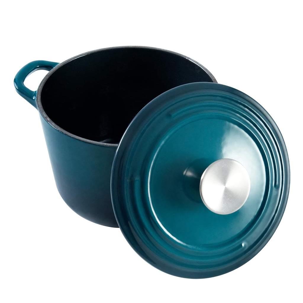 Dutch Oven Pot with Lid 2.8 Qt Cast Iron Dutch Oven for Bread Baking, DarkCyan Enameled Cast Iron Soup Pot, Small