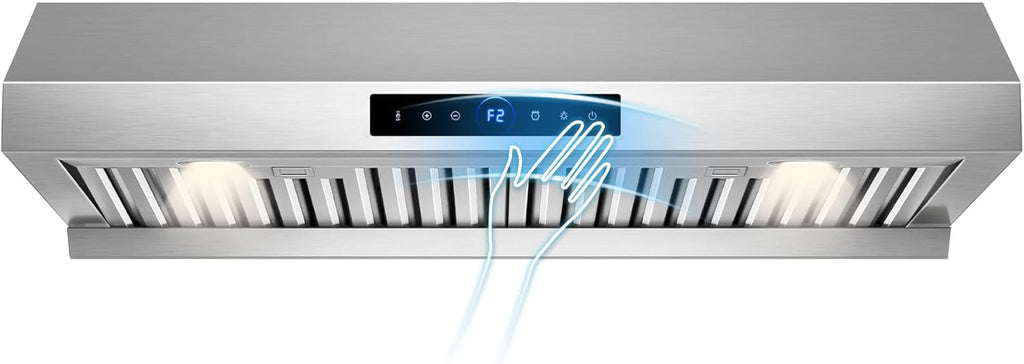 30 Inch Stainless Steel Under Cabinet Range Hood 1200 CFM 4 Speed Gesture & Touch Control, LED Lights Dishwasher-Safe Baffle Filters Timer