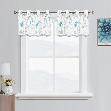 Printed Kitchen Valance Linen Textured 18-inches Floral Leaf Design Farmhouse Style Window Panel Drapes Set Grommet