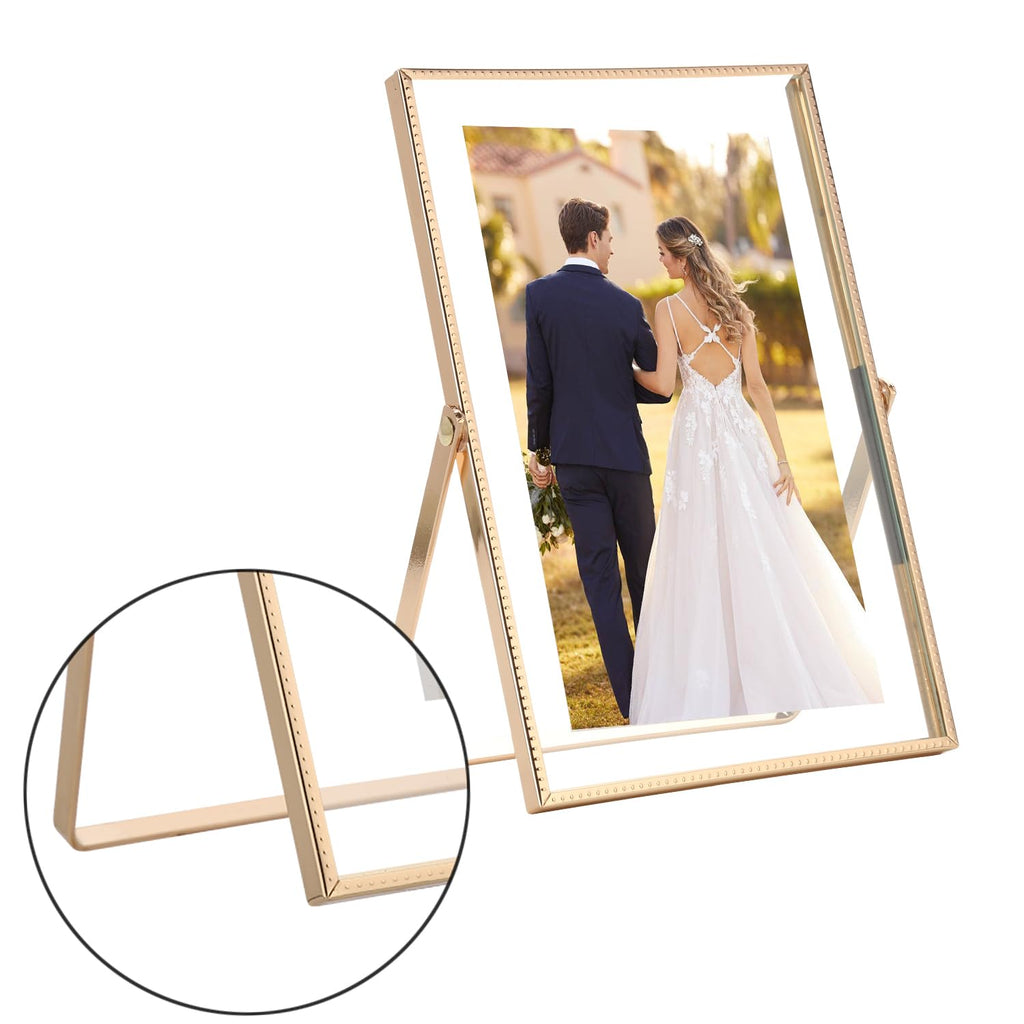 Gold 8x10'' Floating Frame Set of 2, For Photo Sizes( 5x7'', 6x8'', 7x9''), Beautiful Metal Beaded Edge Frames Adjustable