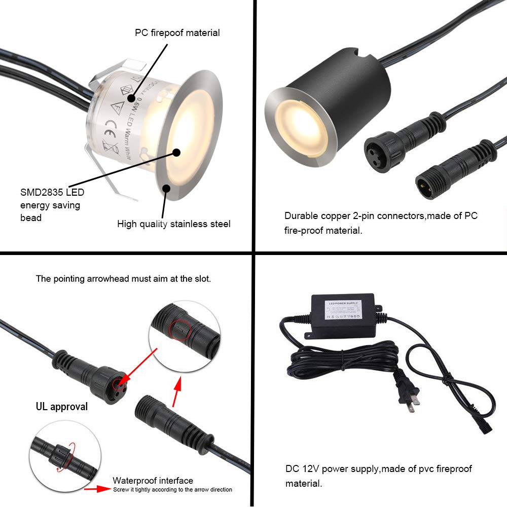 Recessed LED Deck Light Kits with Protecting Shell φ32mm, Outdoor LED Landscape Lighting IP67 Waterproof,12V Low