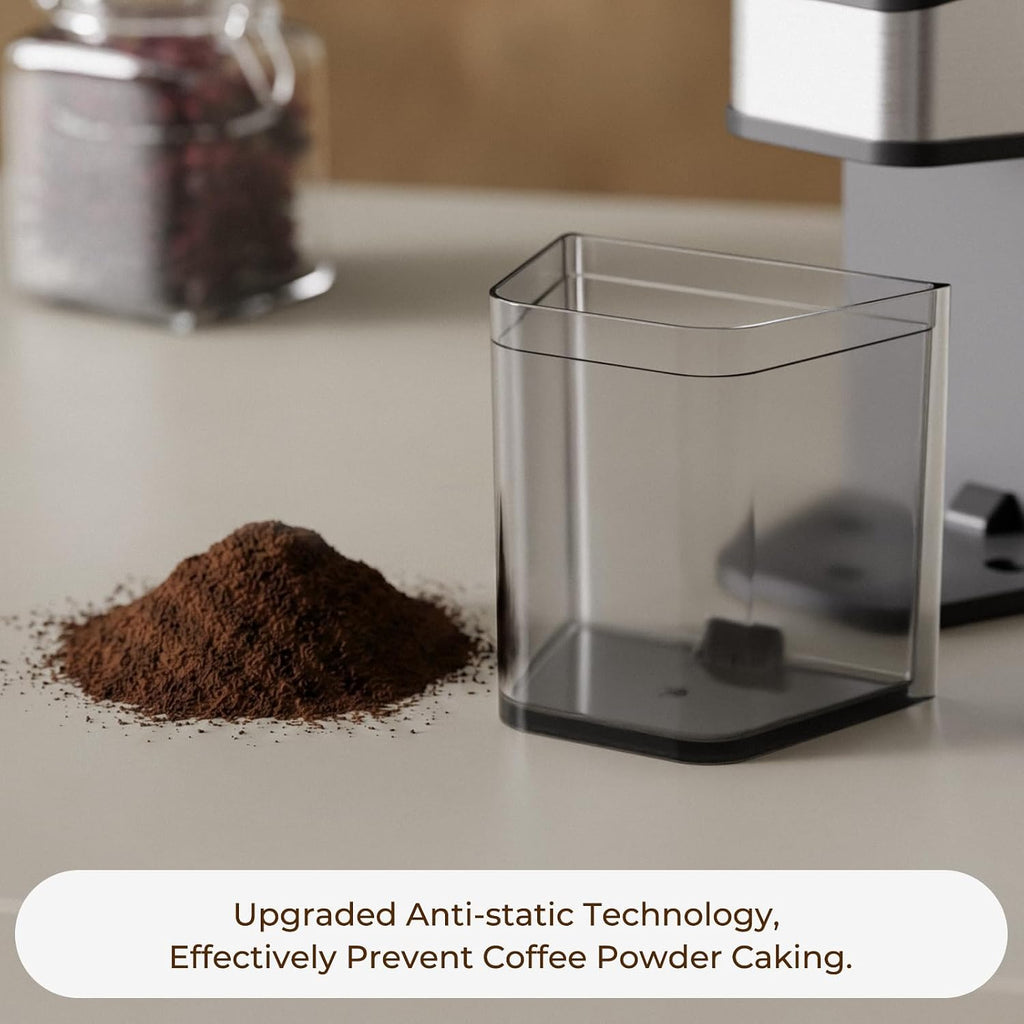 Conical Burr Coffee Grinder with 60 Settings and Touch Screen | 1-60s Timer & 1-8 Cup Dosing, Anti-Static, Removable