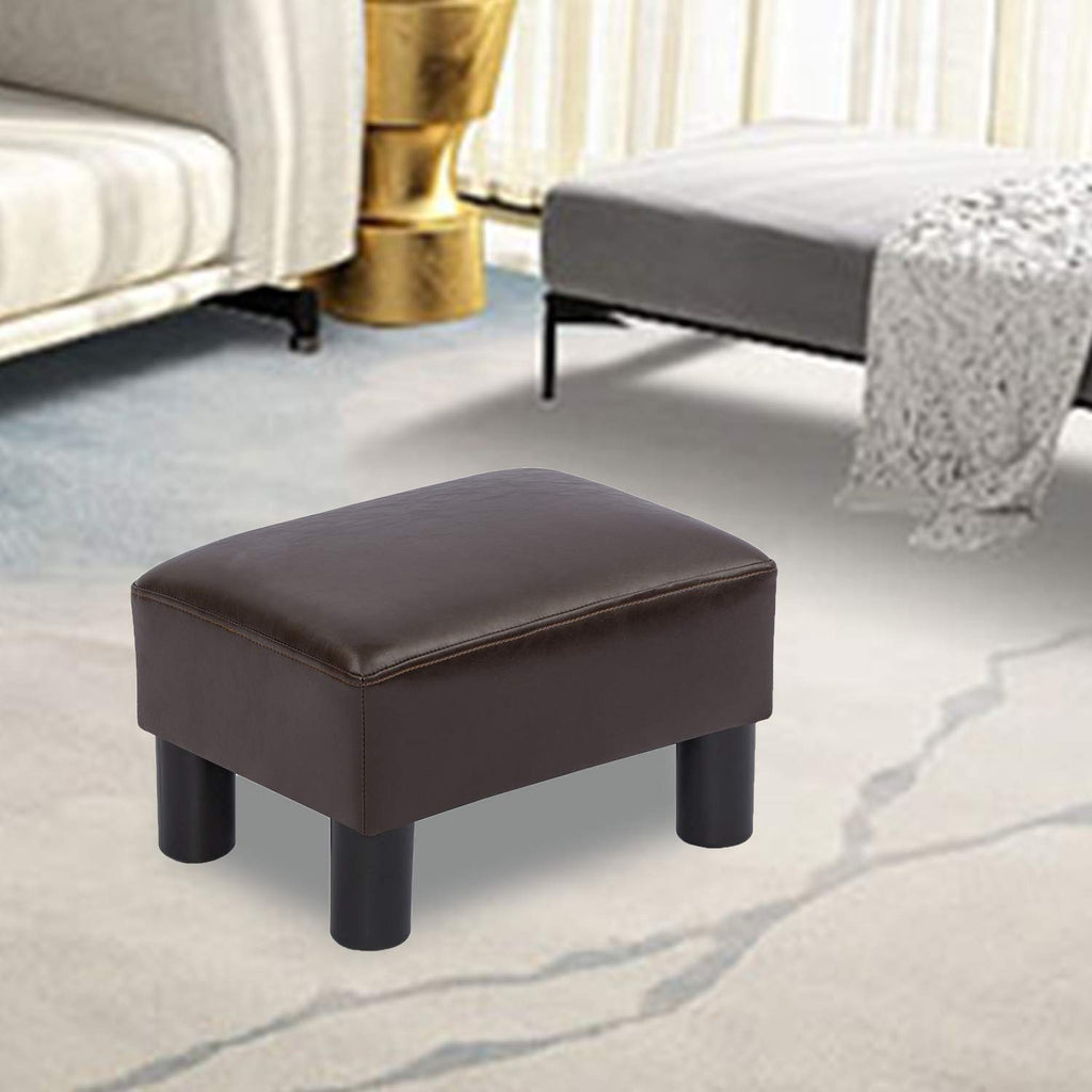 Small Foot Stool, Faux Leather Rectangle Ottoman, Brown