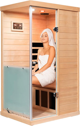 Small Sauna Far Infrared Saunas for Home 1 Person, 1060W, 6 Heating Panels, Hemlock Wooden Indoor Sauna Room with Tempered Glass, Left Door Opening, Blue-Tooth, LCD-Display Control A129-B0DSFPXQ8K