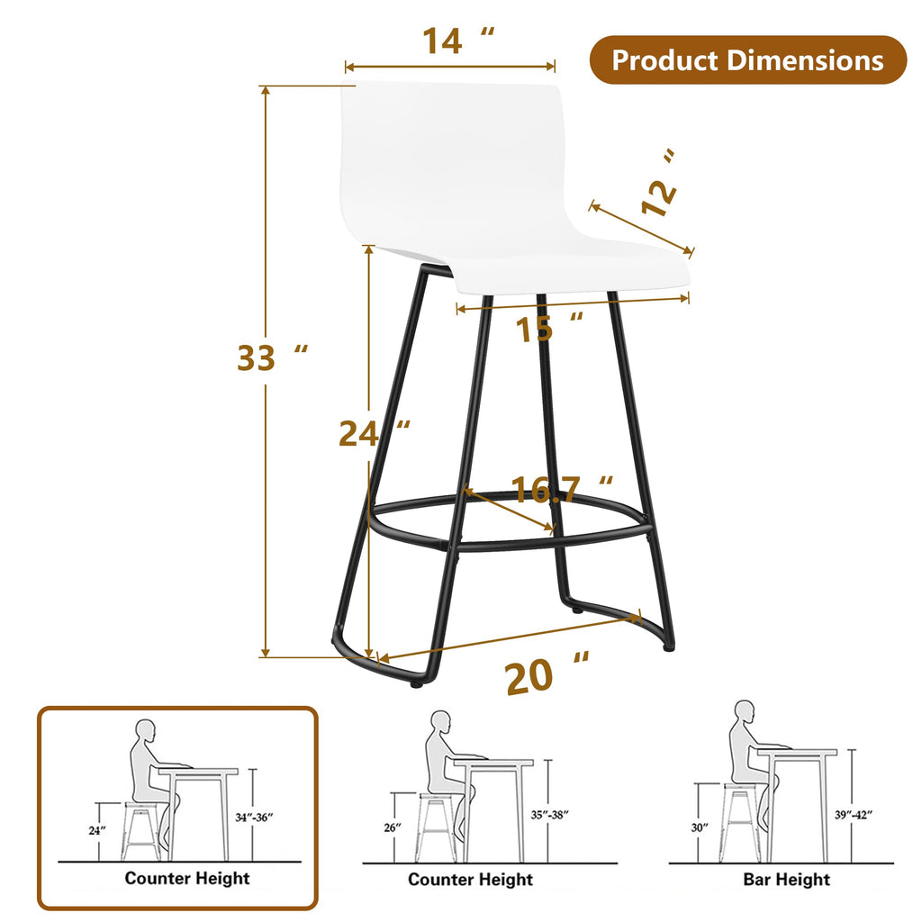 Bar Stools Set of 4 Counter Height Bar Stools Modern Swivel Bar Chairs with Back Plastic 24" Metal Counter Height