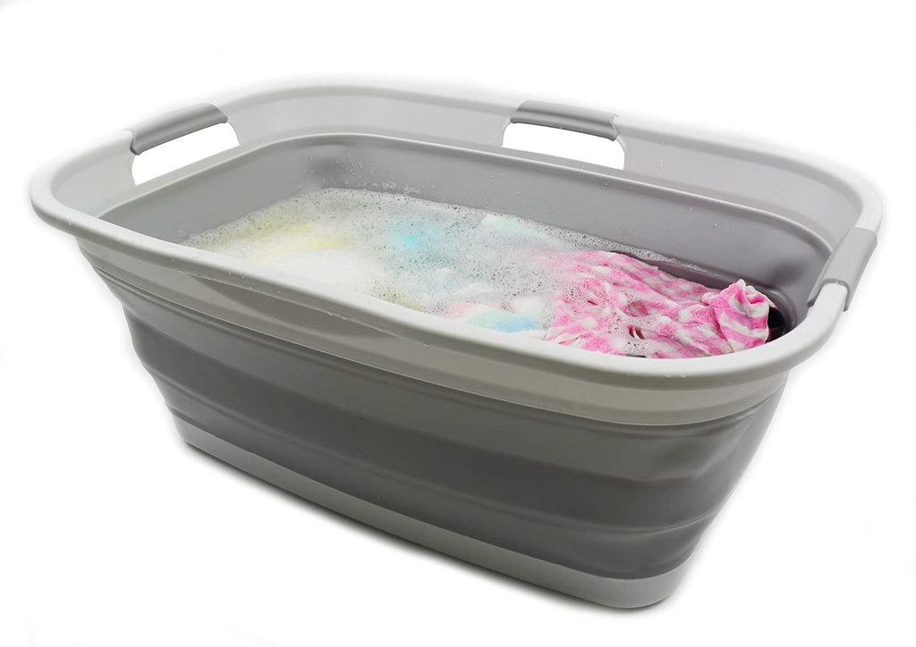44L Collapsible Plastic Laundry Basket - Foldable Pop Up Storage Container/Organizer - Portable Washing Tub - Space