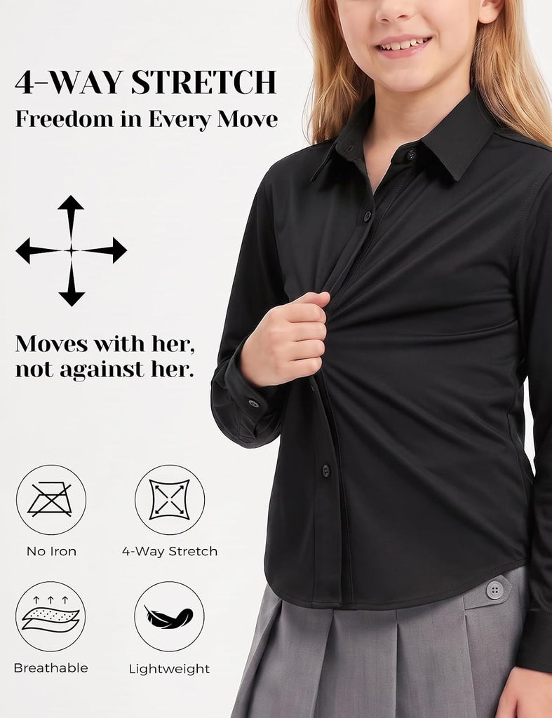 Girls' Stretch Button Down Shirt, Wrinkle-Free School Uniform