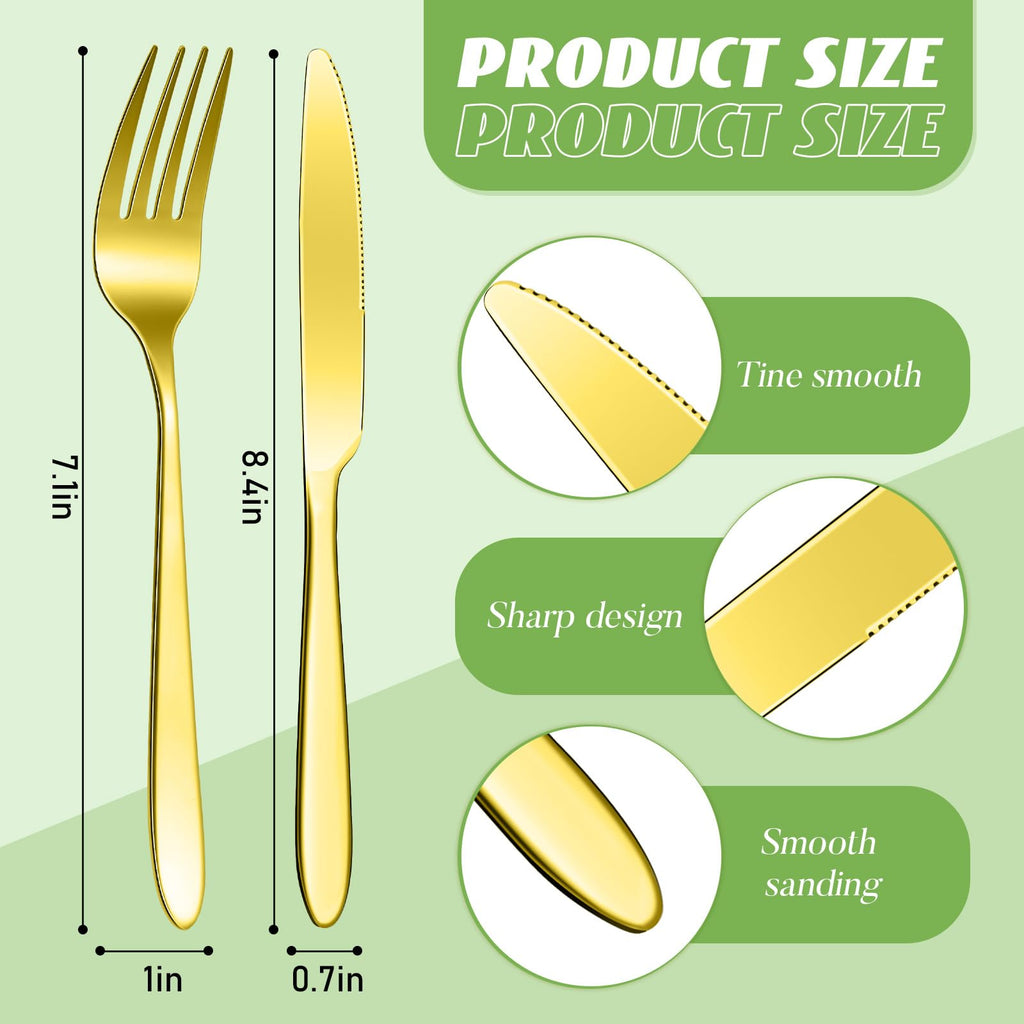 100 Pcs Gold Forks and Knives Stainless Steel Dinner Flatware Set