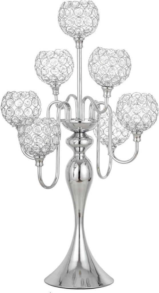 Silver Candle Holders for Table Centerpiece 7 Arms Tall Crystal Candelabra Home Wedding Decor Christmas Decorations