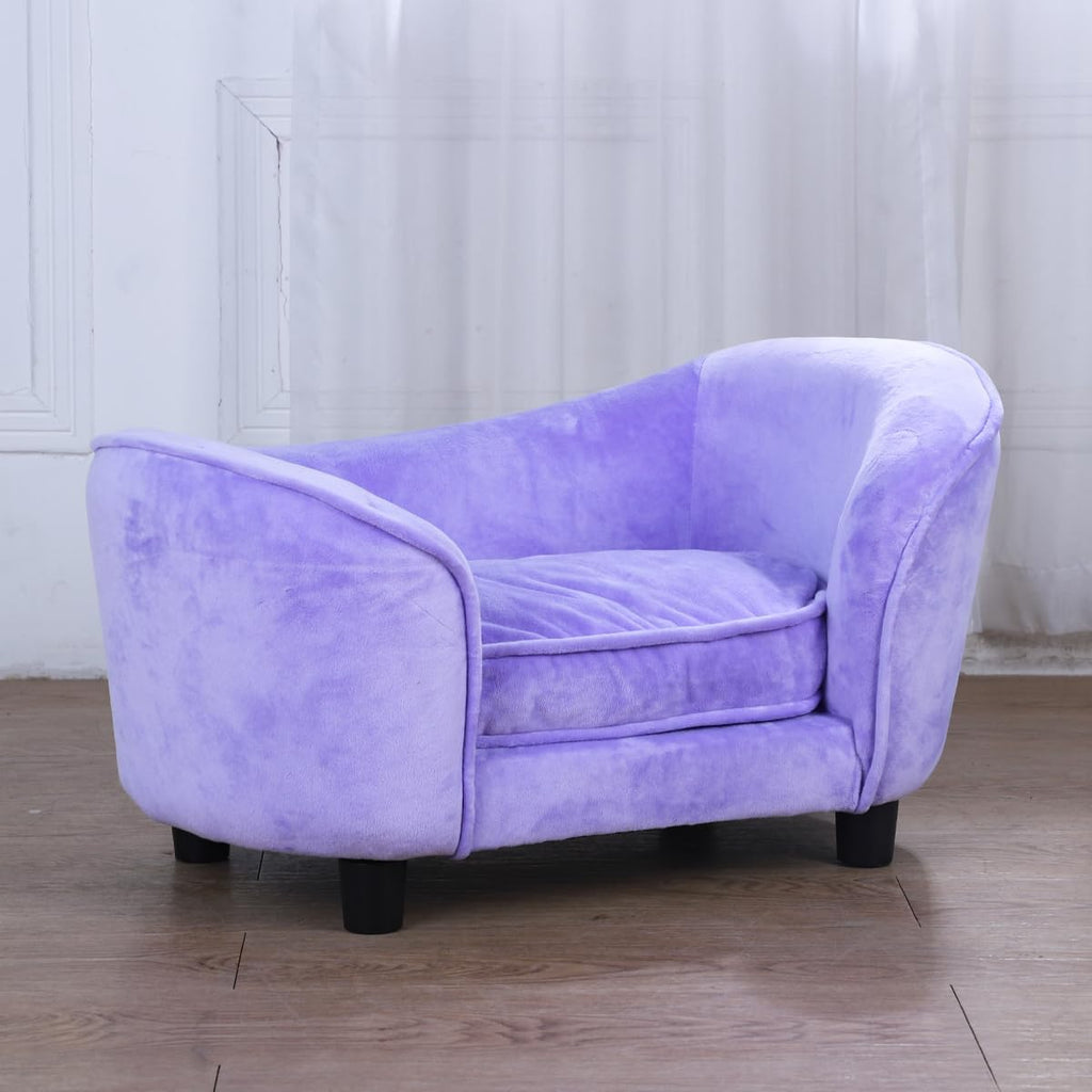 Pet Sofa Bed, Velvet Fabric Pet Couch Chair with Removeable Washable Cushion for Small Dogs Cats (Purple)