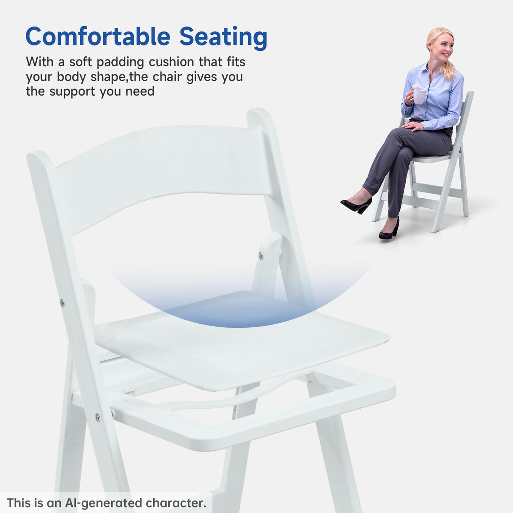 White Resin Folding Chairs with Padded Seats, 10 Pack